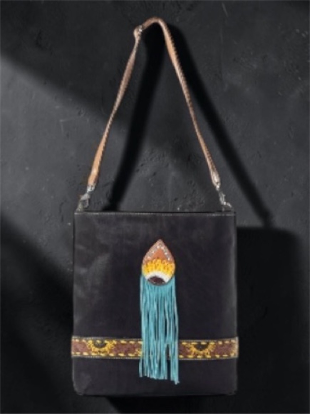 🆕 Myra Bag - Blue Candle - Hand Tooled Leather - Hair On - Shoulder Bag - Fringe